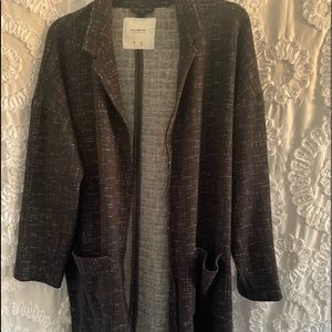 Pull&Bear Long Cardigan | Black with white detail | Size: EUR L